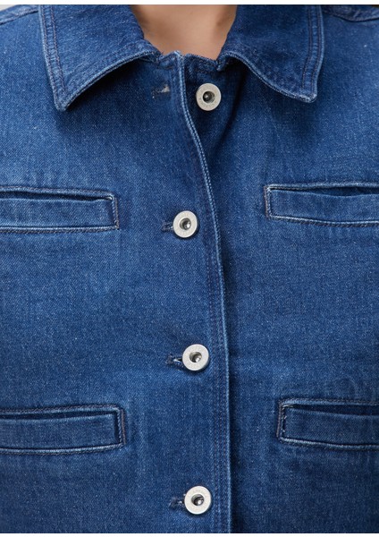 Lacivert Kısa Kollu Cropped Denim Gömlek