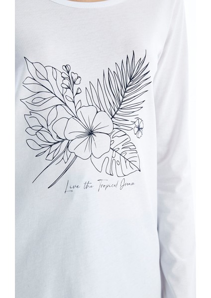 Yeni Sezon Bisiklet Yaka Baskılı Kadın Pijama Takımı modelleri