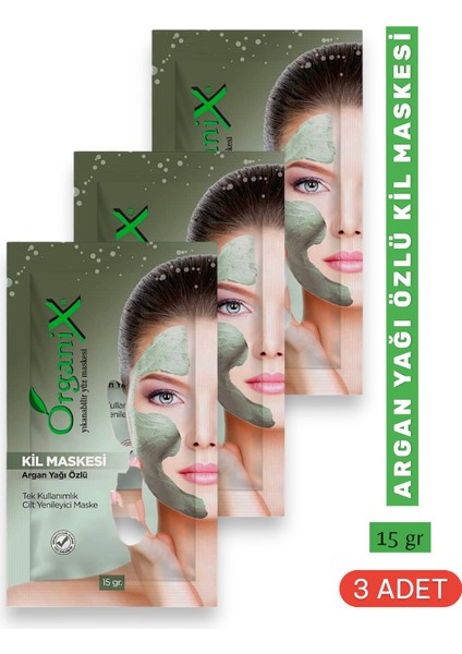 Argan Yağı Özlü Tek Kullanımlık Kil Maskesi - Cilt Yenileyici Maske 15 gr (3 Adet)