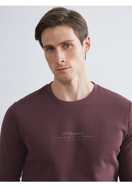 Yeni Sezon Bisiklet Yaka Baskılı Erkek Sweatshirt