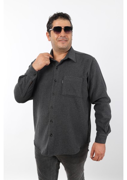 Büyük Beden Antrasit Düz Polar Oduncu Erkek Gömlek (BTL-7118-TSS)