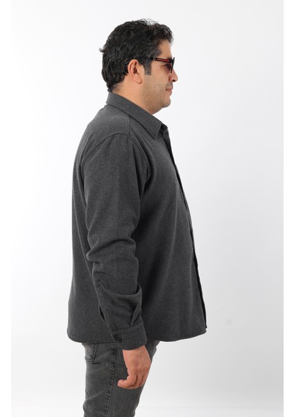 Büyük Beden Antrasit Düz Polar Oduncu Erkek Gömlek (BTL-7118-TSS)