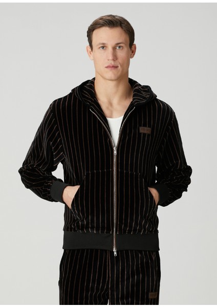 Siyah Taba Çizgili Kapüşonlu Sweatshirt