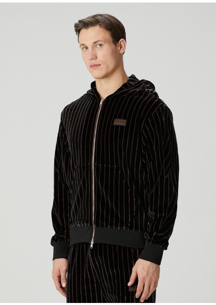 Siyah Taba Çizgili Kapüşonlu Sweatshirt modelleri
