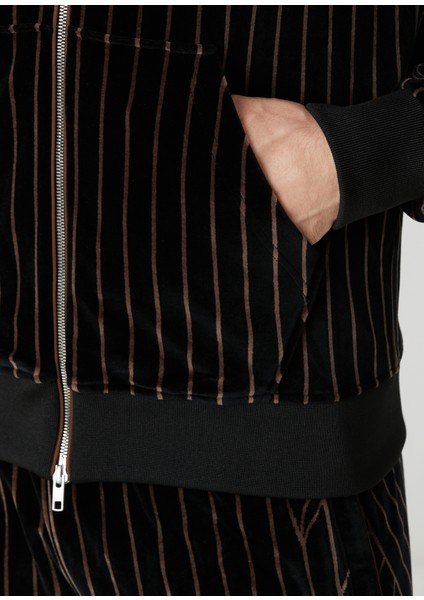 Siyah Taba Çizgili Kapüşonlu Sweatshirt