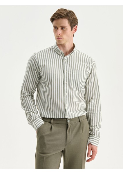 Yeni Sezon Regular Fit Uzun Kollu Çizgili Erkek Gömlek