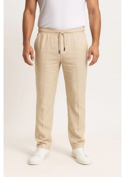 Erkek Keten Pantolon – Cepli, Beli Lastikli ve Bağcıklı, Nefes Alan Rahat Kalıp, Yazlık ve Baharlık Günlük Giyim, Şık & Konforlu Boru Paça Model - Bej fırsatları