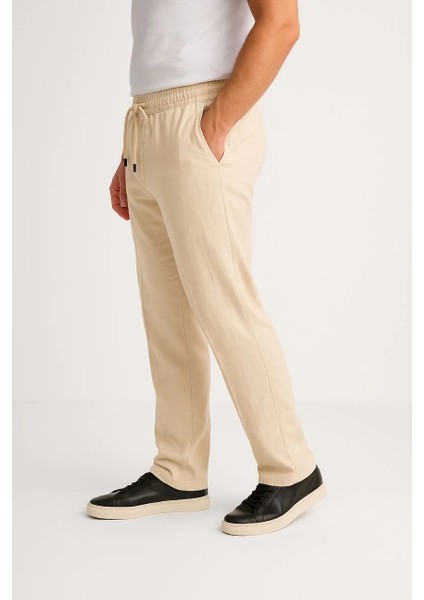 Erkek Keten Pantolon – Cepli, Beli Lastikli ve Bağcıklı, Nefes Alan Rahat Kalıp, Yazlık ve Baharlık Günlük Giyim, Şık & Konforlu Boru Paça Model - Bej indirimleri