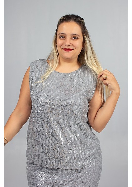 Büyük Beden Astarlı Pul Payet Beden Işıltılı ve Zarif Bluz modelleri