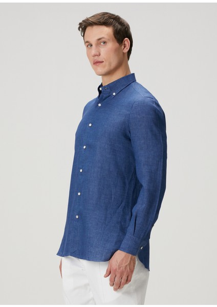 Koyu Mavi Keten Gömlek modelleri