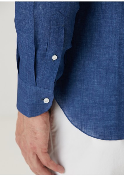 Koyu Mavi Keten Gömlek