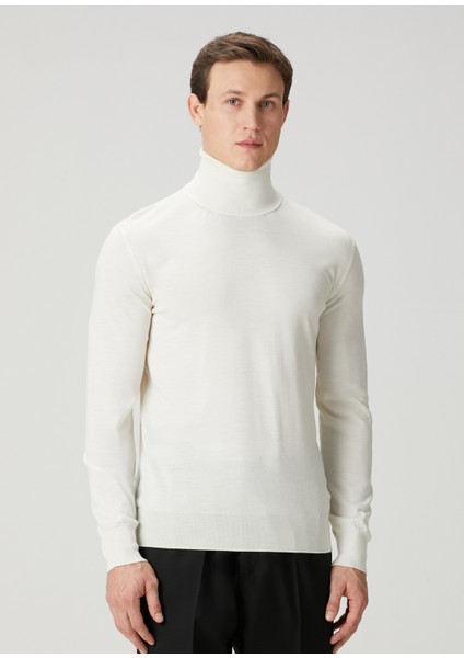 Kırık Beyaz Balıkçı Yaka Yün Kazak modelleri