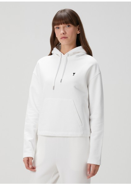 Beyaz Kapüşonlu Sweatshirt