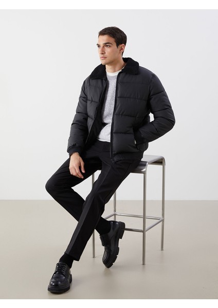 Yeni Sezon Standart Kalıp Gömlek Yaka Erkek Deri Görünümlü Ceket