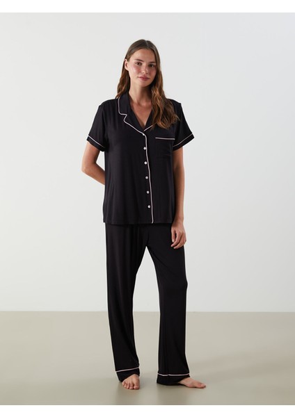 Yeni Sezon Gömlek Yaka Kadın Pijama Takımı