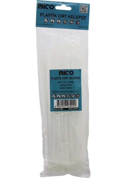 100PCS Beyaz 3.6X250MM Plastik Cırt Kelepçe (4887)