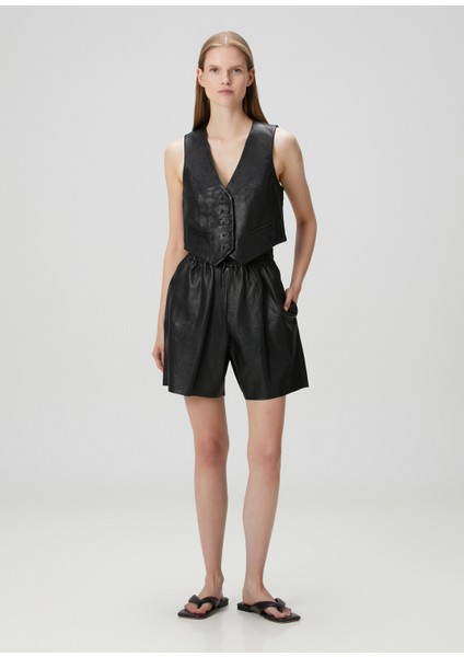 Arla Siyah Deri Şort