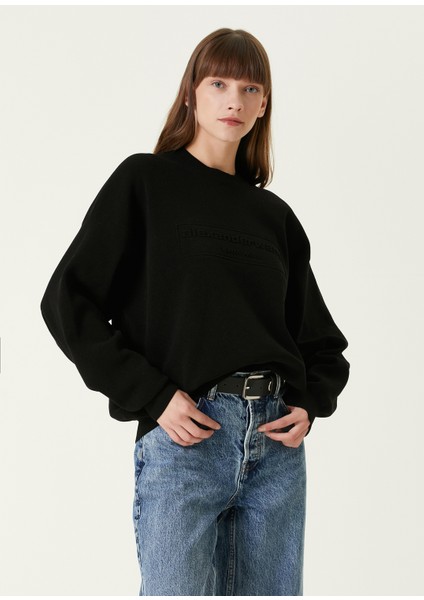 Siyah Bisiklet Yaka Sweatshirt