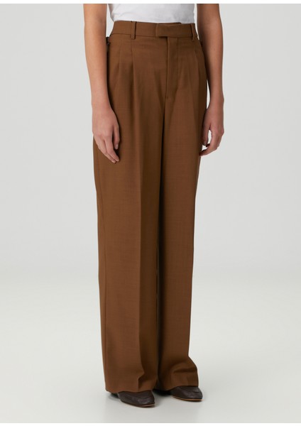 Kahverengi Pileli Yün Pantolon modelleri