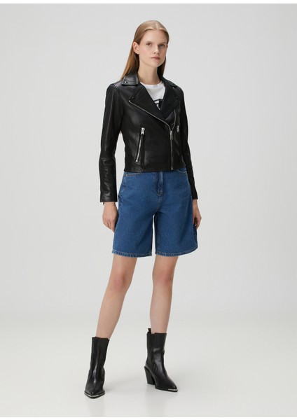 Dalby Slim Fit Siyah Deri Biker Ceket fiyatları