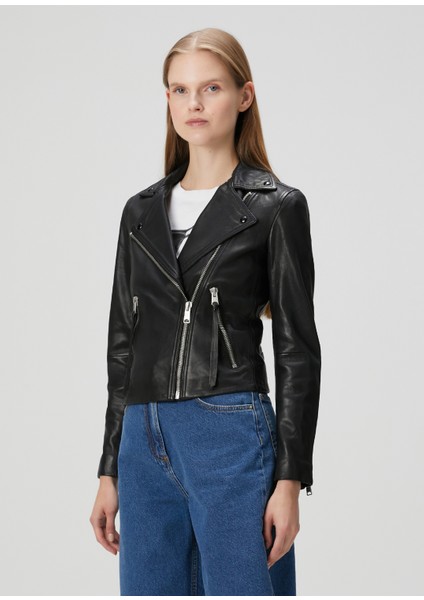 Dalby Slim Fit Siyah Deri Biker Ceket modelleri