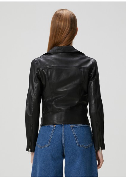Dalby Slim Fit Siyah Deri Biker Ceket fırsatları
