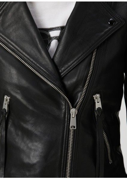 Dalby Slim Fit Siyah Deri Biker Ceket indirimleri