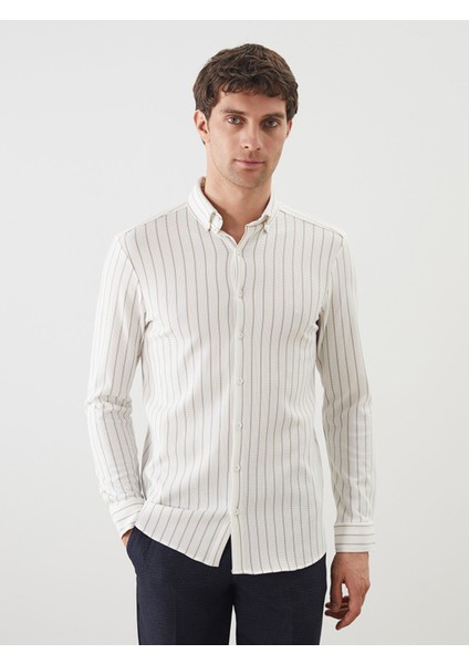 Yeni Sezon Slim Fit Uzun Kollu Çizgili Erkek Gömlek