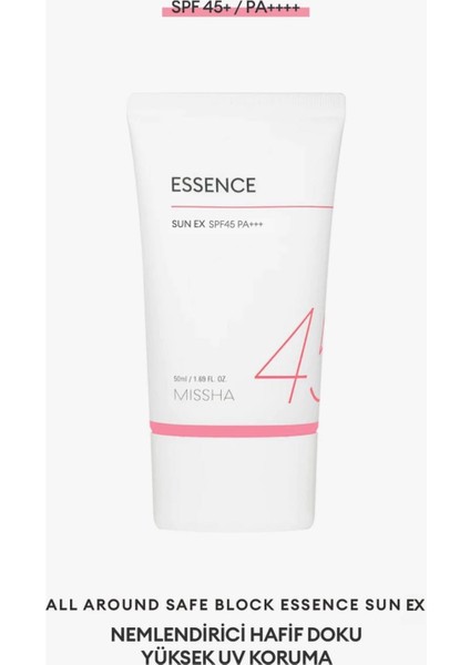 Missha Aydınlatıcı ve Nemlendirici Güneş Kremi All Around Safe Block Essence Sun Ex Spf 45 / Pa+++ 50ML