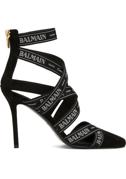 Couture Siyah Deri Topuklu Ayakkabı