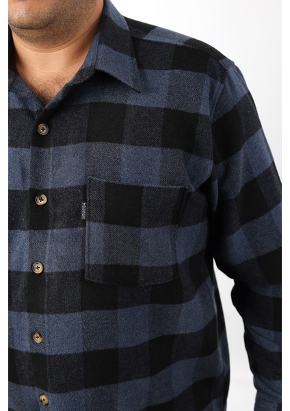 Büyük Beden Siyah-Indigo Ekose Polar Oduncu Erkek Gömlek (BTL-7117-TSS) modelleri