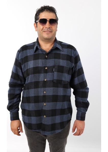 Büyük Beden Siyah-Indigo Ekose Polar Oduncu Erkek Gömlek (BTL-7117-TSS) indirimleri