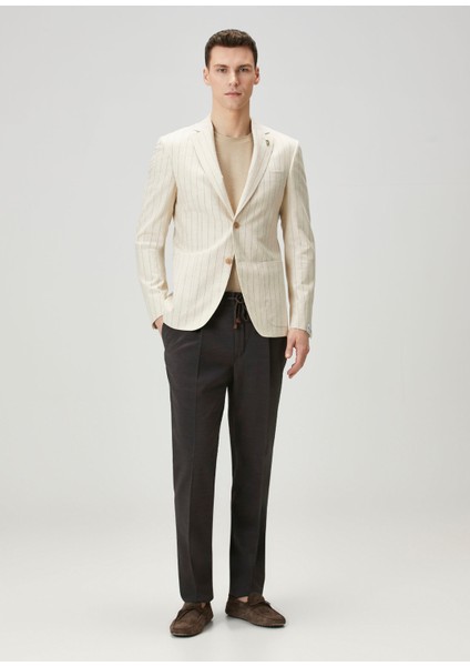 Kahverengi Beli Kordonlu Yün Pantolon