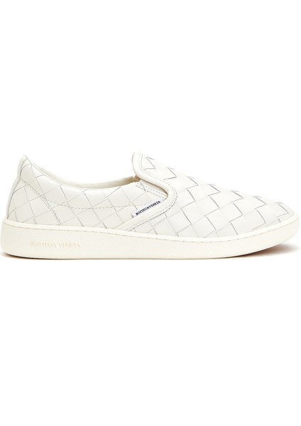 Beyaz Örgü Dokulu Kadın Deri Sneaker
