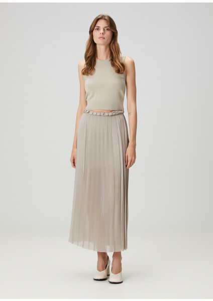 Bej Pileli Maksi Etek