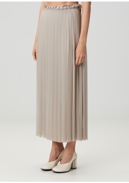 Bej Pileli Maksi Etek modelleri