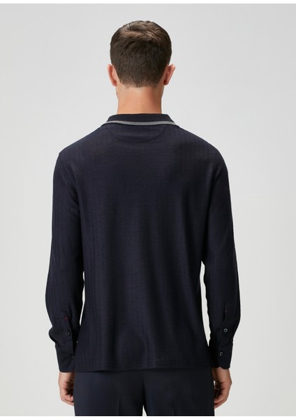 Lacivert Polo Yaka Çizgi Desenli Yün Sweatshirt fırsatları