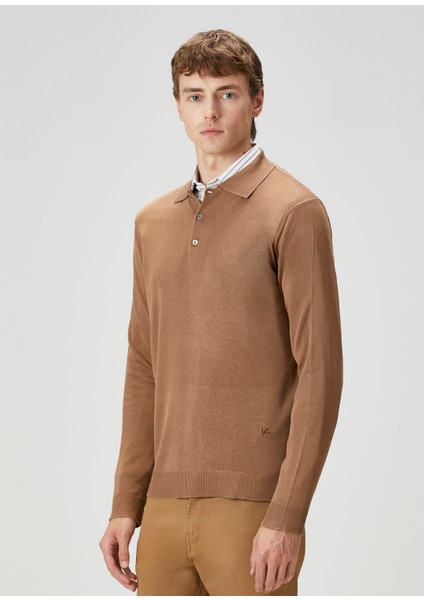 Bej Polo Yaka Ipek Triko modelleri