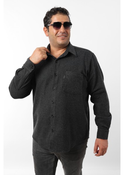 Büyük Beden Siyah Düz Polar Oduncu Erkek Gömlek (BTL-7120-TSS)