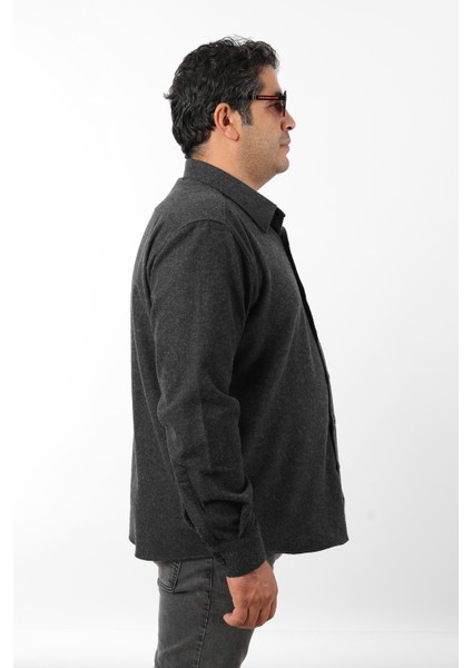 Büyük Beden Siyah Düz Polar Oduncu Erkek Gömlek (BTL-7120-TSS)