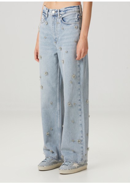 Blake Mavi Işlemeli Wide Leg Jean Pantolon modelleri