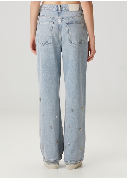 Blake Mavi Işlemeli Wide Leg Jean Pantolon fırsatları
