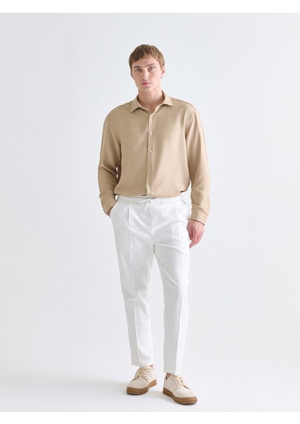 Yeni Sezon Standart Kalıp Keten Görünümlü Erkek Pantolon