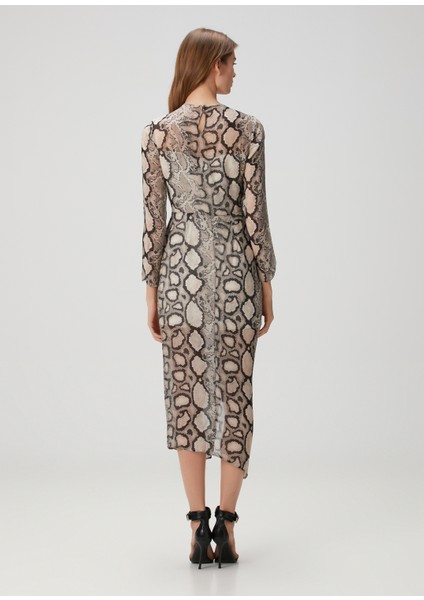 Rizo Ekru Yılan Desenli Midi Elbise fırsatları