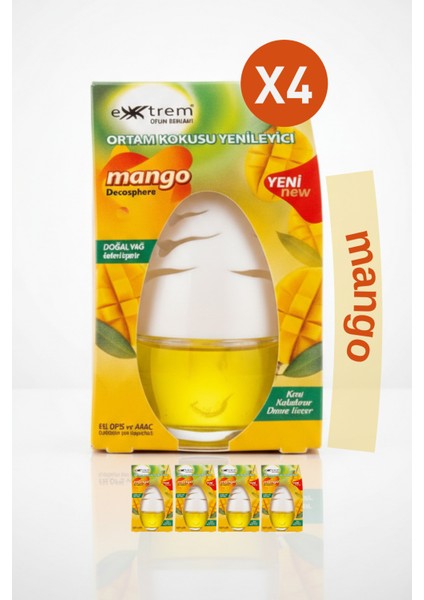 4 Adet Mango Ortam Kokusu | Dekoratif Küre Oda Kokusu 100 ml X 6 Adet