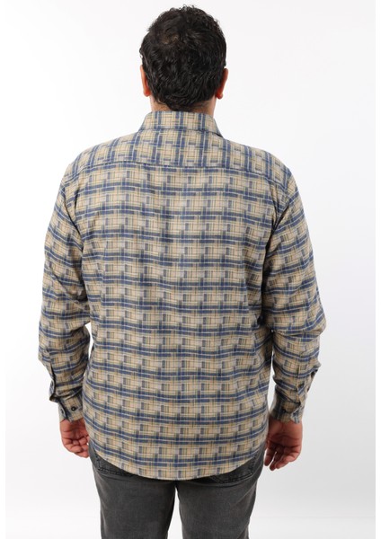 Büyük Beden Lacivert-Bej Ekose Yünlü Flanel Erkek Gömlek (BTL-7110-TSS) fiyatları
