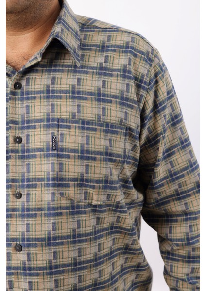 Büyük Beden Lacivert-Bej Ekose Yünlü Flanel Erkek Gömlek (BTL-7110-TSS) modelleri
