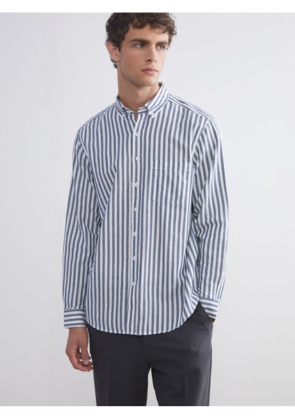 Yeni Sezon Regular Fit Uzun Kollu Çizgili Erkek Gömlek fiyatları