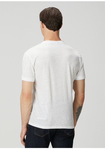 Slim Fit Wooster Beyaz V Yaka Keten T-Shirt fırsatları