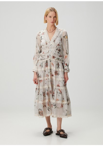 Zora Beyaz Çiçekli Midi Elbise fiyatları